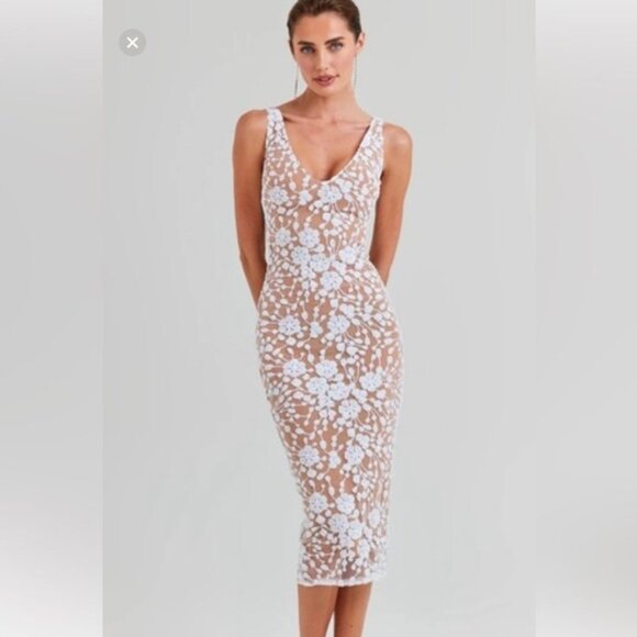 NADINE MERABI Dresses & Skirts - NADINE MERABI 'Nyla' White Midi Dress V-Neck Sleeveless | Size S/M (US 6) | NWT